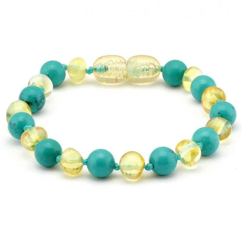 Barnsteen Armbandje - citroen barnsteen met turquoise