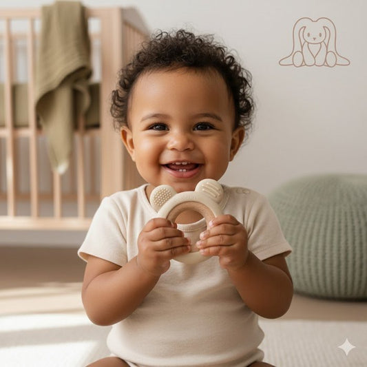 Bijtspeeltje Beer - Zand - Bibi Kidz - Kinderhaarspeldjes en baby accessoires voor pasgeboren baby bij Bibi Kidz, zachte babykleding, speendoekjes, spenen en gepersonaliseerde kraamcadeaus voor baby’s.