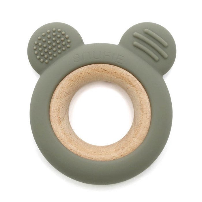 Bijtspeeltje Beer - Sage - Bibi Kidz - Kinderhaarspeldjes en baby accessoires voor pasgeboren baby bij Bibi Kidz, zachte babykleding, speendoekjes, spenen en gepersonaliseerde kraamcadeaus voor baby’s.
