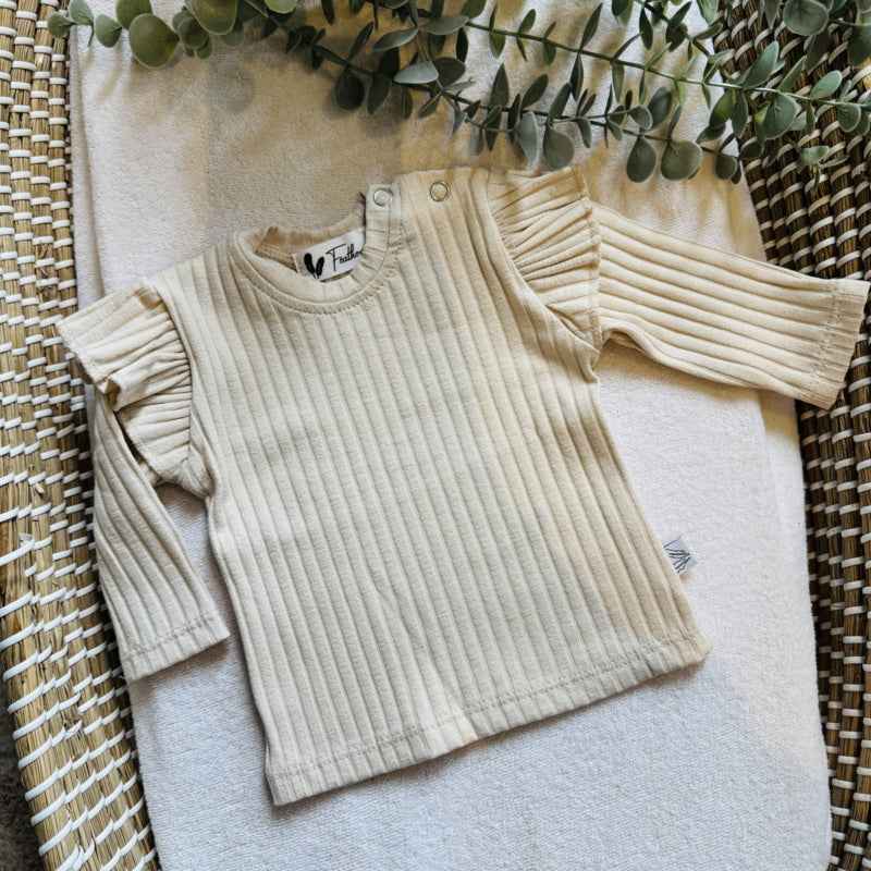 Shirtje ruffle rib - natural beige