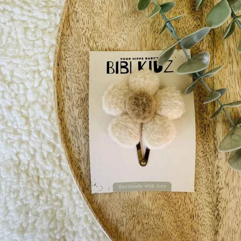Haarspeldje - Grote bloem beige
