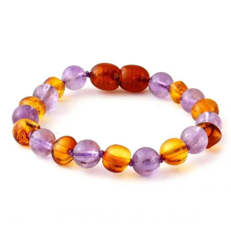 Barnsteen armbandje - cognac barnsteen met amethist