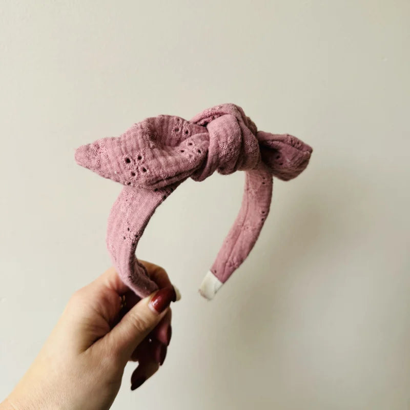 Strik haarband - Broderie Oud Roze