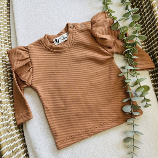 Shirtje rib - Jersey peach Ruffle
