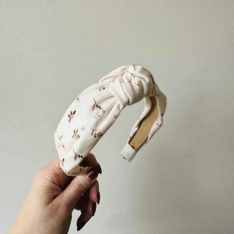 Knoop Haarband - Beige bloemen