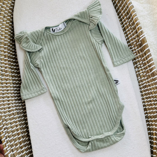 Romper ruffle rib - dusty green