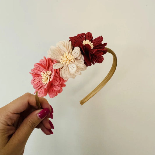 Haarband - Bloemen rood/sand/roze