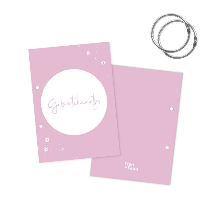 Geboortekaartjesbundel - Lila bloementjes - Bibi Kidz - Kinderhaarspeldjes en baby accessoires voor pasgeboren baby bij Bibi Kidz, zachte babykleding, speendoekjes, spenen en gepersonaliseerde kraamcadeaus voor baby’s.
