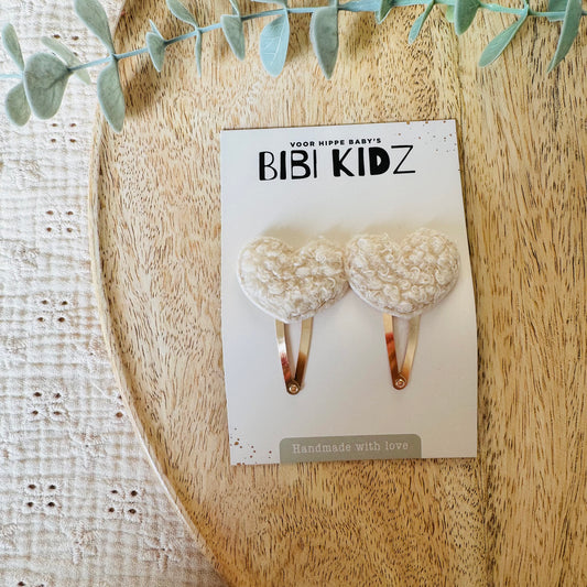 Haarspeldje Hartje teddy creme