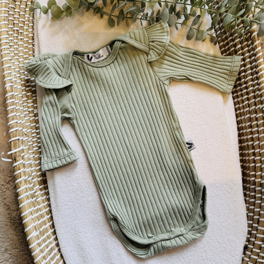 Romper ruffle rib - dusty green