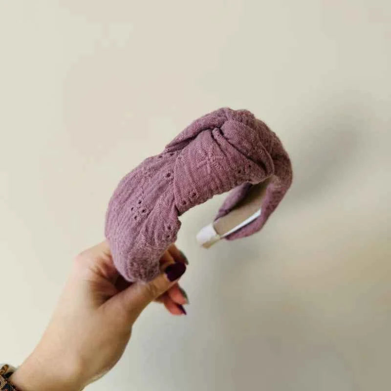 Knoop haarband - broderie Paars
