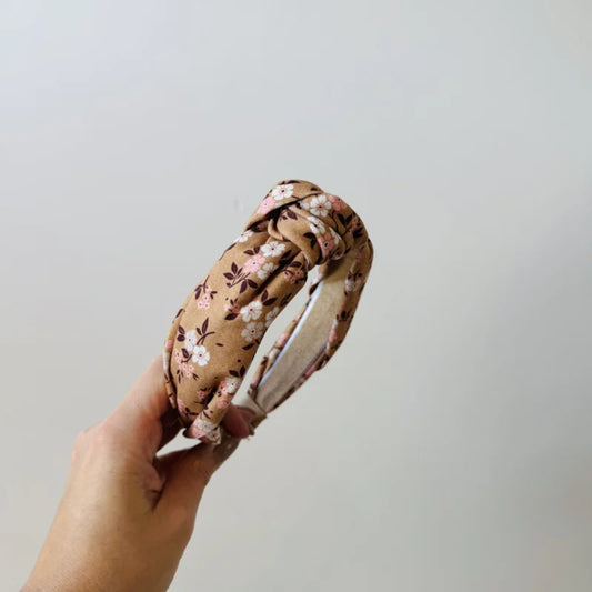 Knoop Haarband - Roze bruine bloem