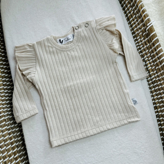 Shirtje Ruffle Rib- Naturel beige