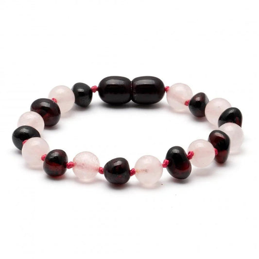 Barnsteen Armbandje - cherry barnsteen met rozekwarts