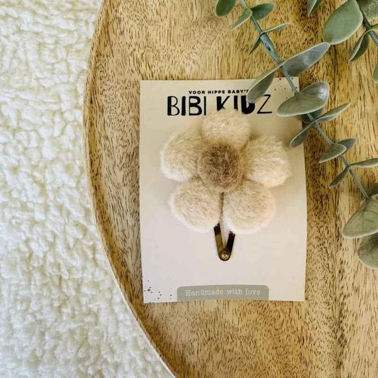 Haarspeldje - Grote bloem beige